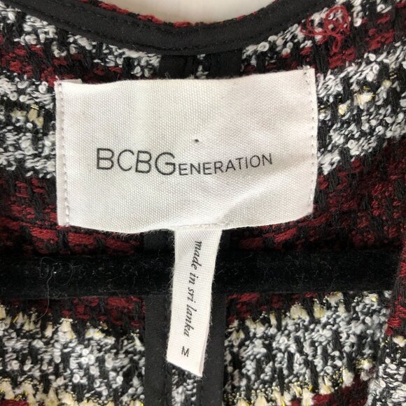 BCBGeneration Tweed Cardigan Duster Side Slits Open Front Striped Red Black M - Picture 4 of 5